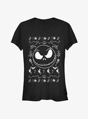 The Nightmare Before Christmas Jack Face Spooky Outline Girls T-Shirt