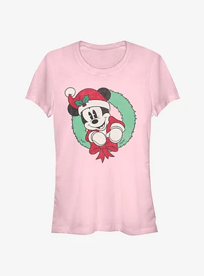 Disney Mickey Mouse Vintage Christmas Wreath Classic Girls T-Shirt
