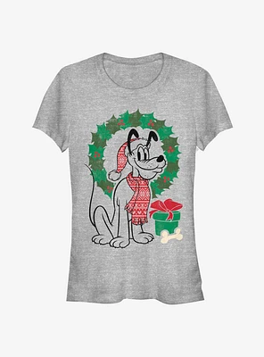 Disney Pluto Holiday Wreath Outline Classic Girls T-Shirt