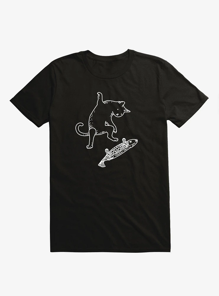 Street Cat Riding Fish Skateboard T-Shirt