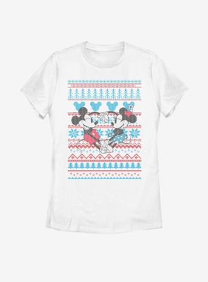 Disney Mickey Mouse & Minnie Christmas Pattern Womens T-Shirt