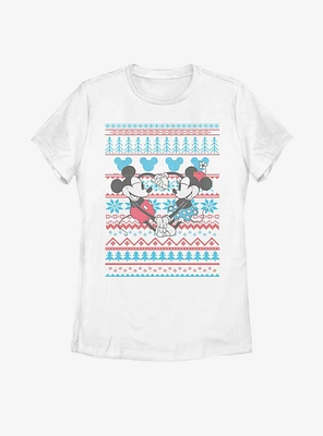 Disney Mickey Mouse & Minnie Christmas Pattern Womens T-Shirt