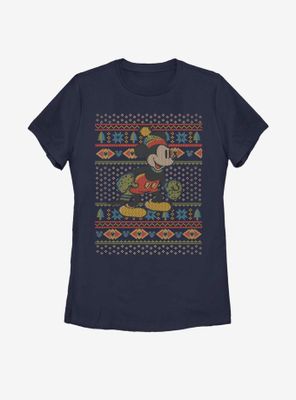 Disney Mickey Mouse Vintage Christmas Pattern Womens T-Shirt