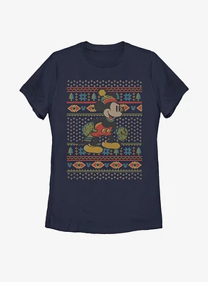Disney Mickey Mouse Vintage Christmas Pattern Womens T-Shirt