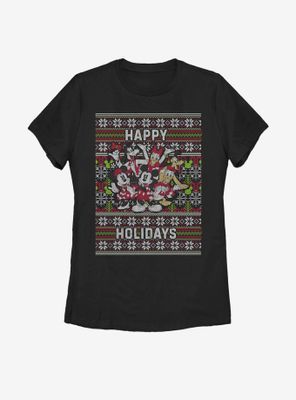 Disney Mickey Mouse Whole Gang Christmas Pattern Womens T-Shirt