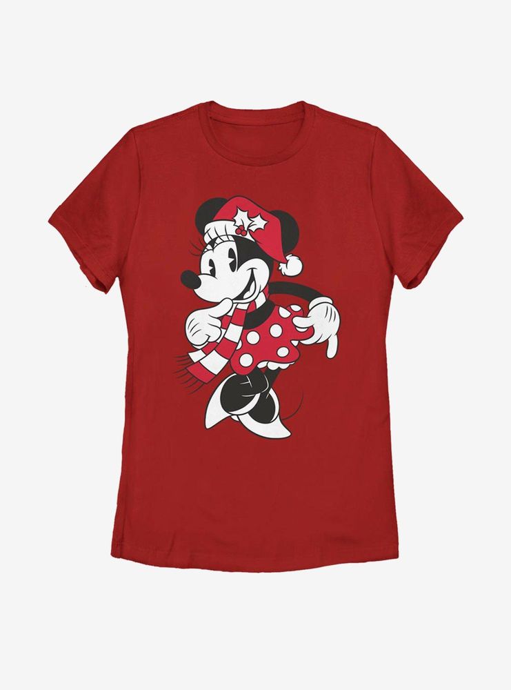 Disney Mickey Mouse Minnie Santa Hat Womens T-Shirt