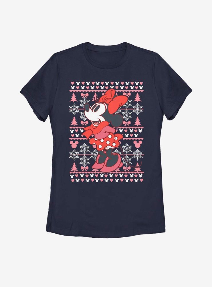 Disney Mickey Mouse Minnie Winter Christmas Pattern Womens T-Shirt