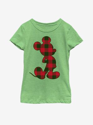 Disney Mickey Mouse Red Checkered Silhouette Youth Girls T-Shirt