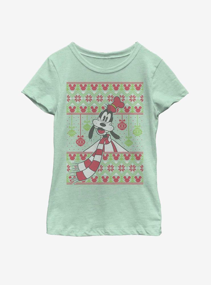 Disney Goofy Ornament Christmas Pattern Youth Girls T-Shirt