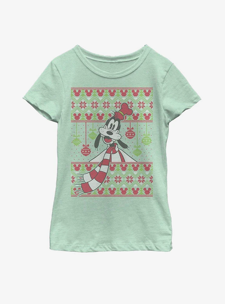 Disney Goofy Ornament Christmas Pattern Youth Girls T-Shirt