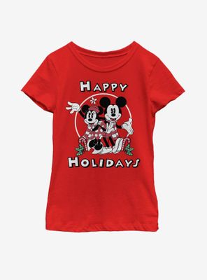 Disney Mickey Mouse & Minnie Holiday Youth Girls T-Shirt