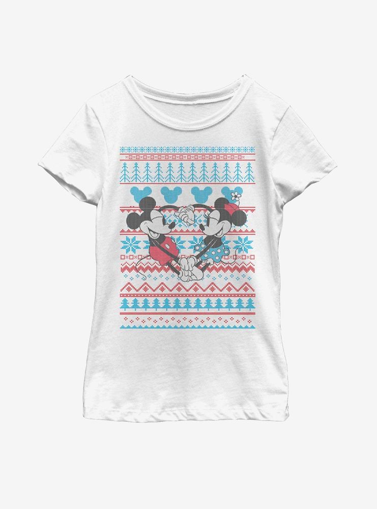 Disney Mickey Mouse & Minnie Christmas Pattern Youth Girls T-Shirt