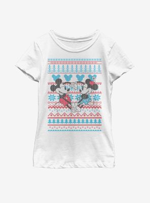 Disney Mickey Mouse & Minnie Christmas Pattern Youth Girls T-Shirt