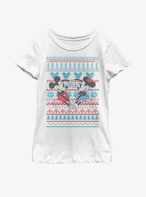 Disney Mickey Mouse & Minnie Christmas Pattern Youth Girls T-Shirt