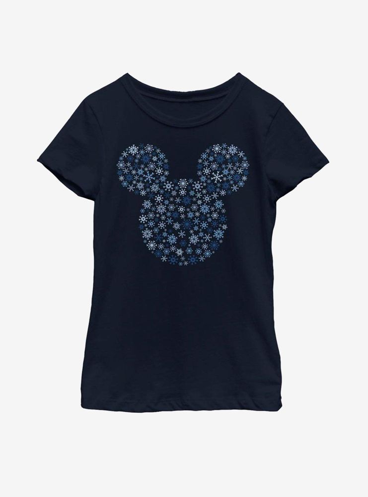 Disney Mickey Mouse Ears Snowflakes Youth Girls T-Shirt