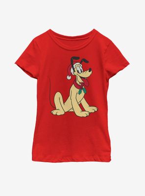 Disney Mickey Mouse Pluto Santa Hat Youth Girls T-Shirt