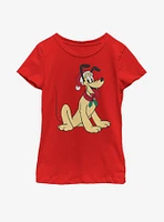 Disney Mickey Mouse Pluto Santa Hat Youth Girls T-Shirt