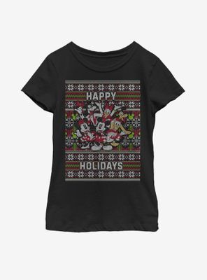 Disney Mickey Mouse Whole Gang Christmas Pattern Youth Girls T-Shirt