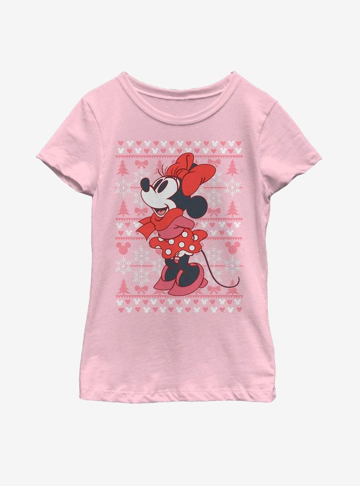 Disney Mickey Mouse Minnie Winter Christmas Pattern Youth Girls T-Shirt
