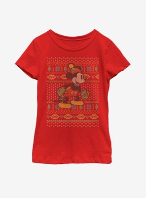 Disney Mickey Mouse Vintage Christmas Pattern Youth Girls T-Shirt