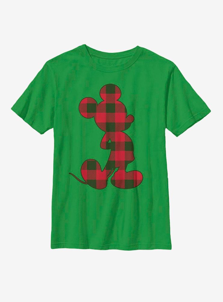 Disney Mickey Mouse Red Checkered Silhouette Youth T-Shirt