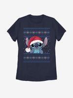 Disney Lilo And Stitch Santa Holiday Pattern Womens T-Shirt