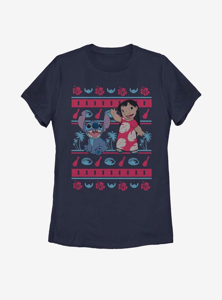 Disney Lilo And Stitch Hawaiian Pattern Womens T-Shirt