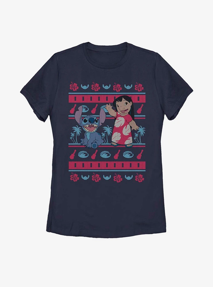 Disney Lilo And Stitch Hawaiian Pattern Womens T-Shirt