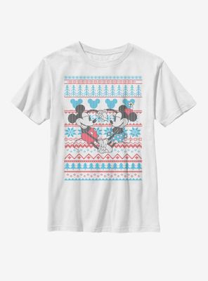 Disney Mickey Mouse & Minnie Christmas Pattern Youth T-Shirt