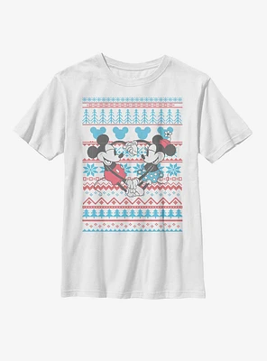 Disney Mickey Mouse & Minnie Christmas Pattern Youth T-Shirt
