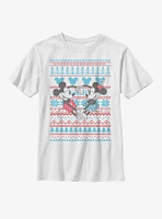Disney Mickey Mouse & Minnie Christmas Pattern Youth T-Shirt