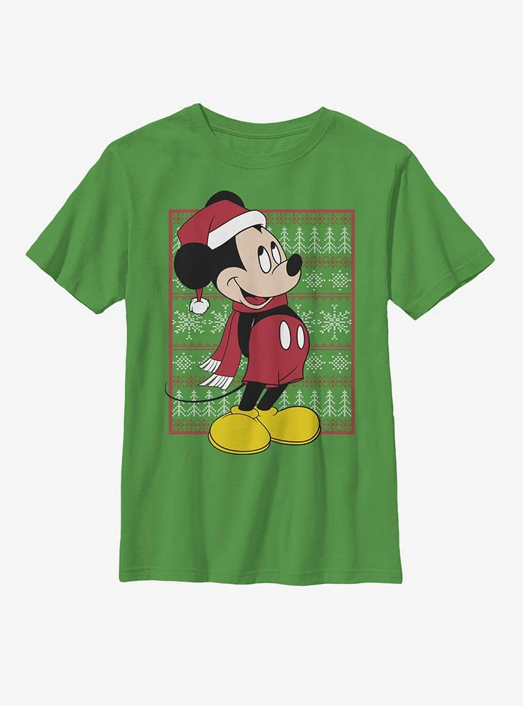 Disney Mickey Mouse Ugly Christmas Pattern Youth T-Shirt