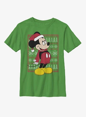 Disney Mickey Mouse Ugly Christmas Pattern Youth T-Shirt