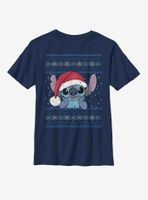 Disney Lilo And Stitch Santa Holiday Pattern Youth T-Shirt