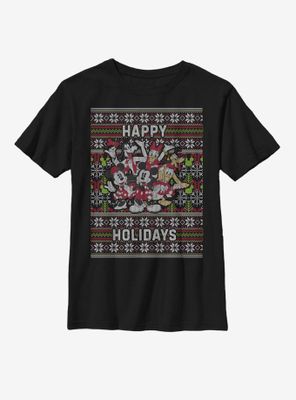 Disney Mickey Mouse Whole Gang Christmas Pattern Youth T-Shirt