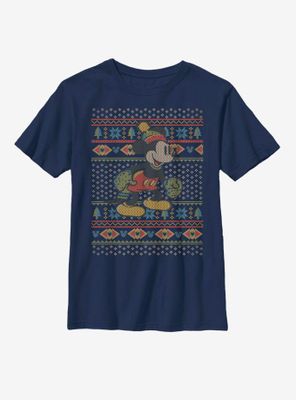Disney Mickey Mouse Vintage Christmas Pattern Youth T-Shirt