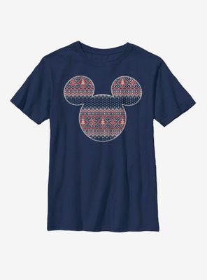 Disney Mickey Mouse Christmas Pattern Fill Youth T-Shirt