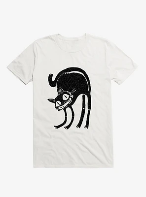 Frightened Black Cat White T-Shirt