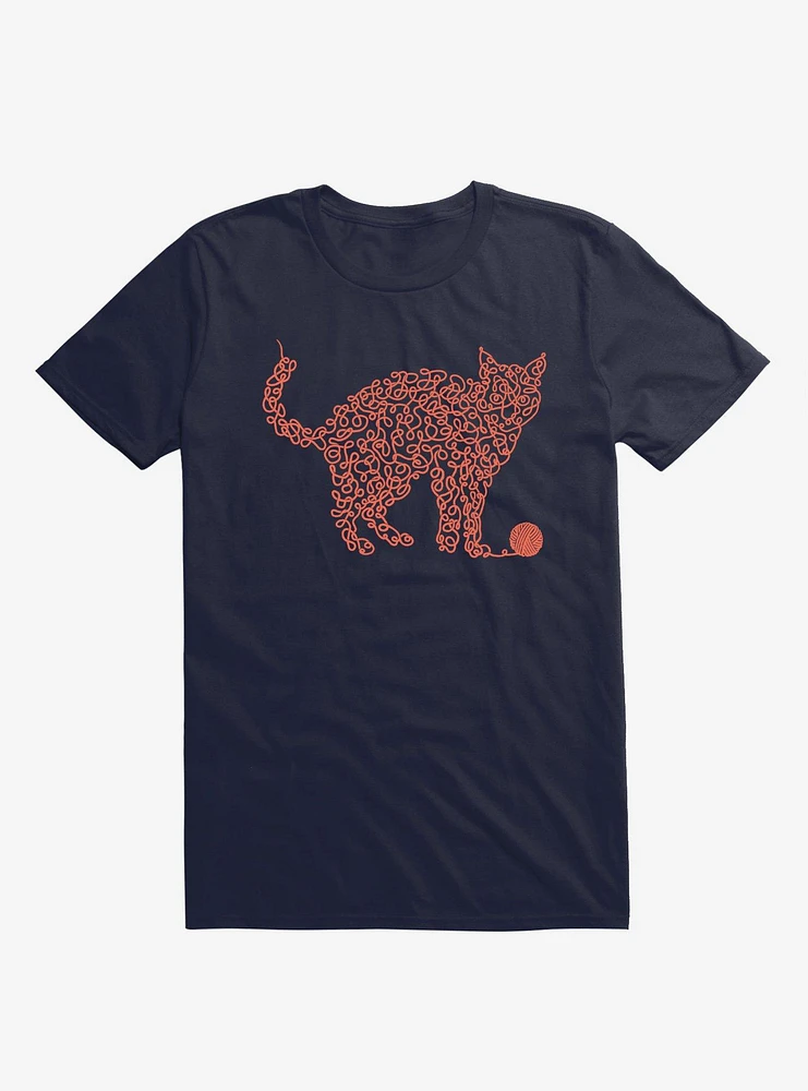 Intricat Yarn Cat Navy Blue T-Shirt