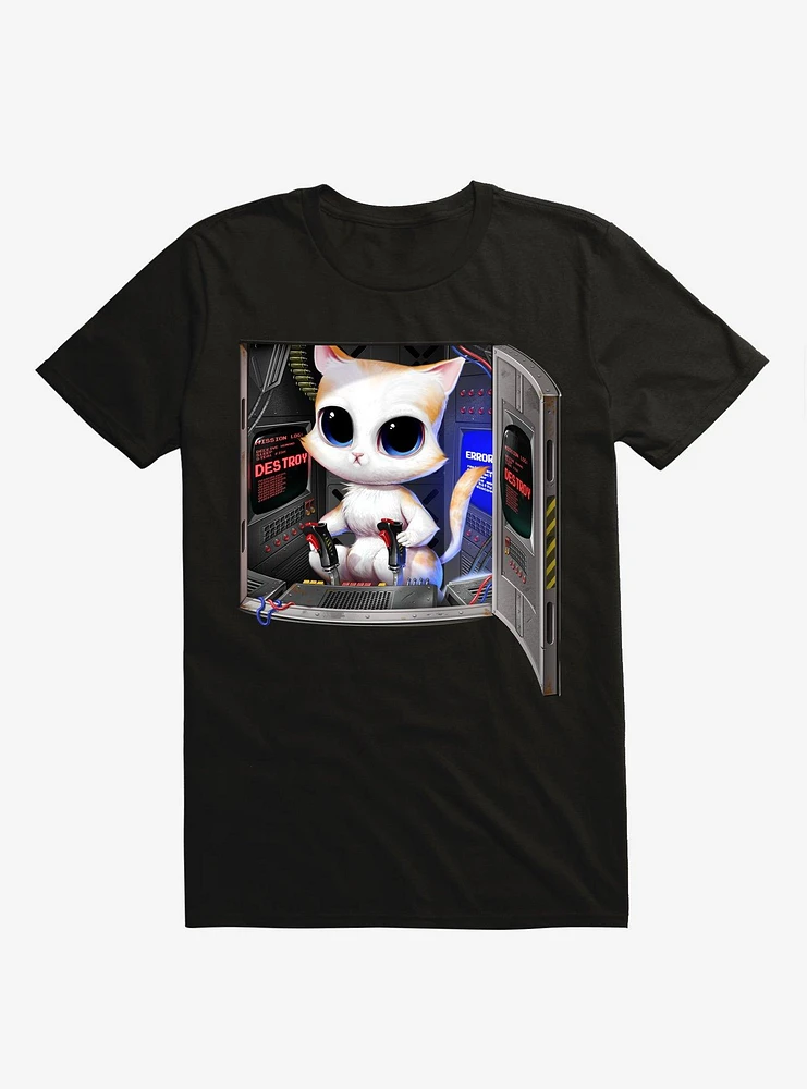 Cat Piloted Cyborg Black T-Shirt