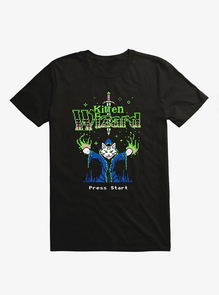 Kitten Wizard 8-Bit Cat Black T-Shirt