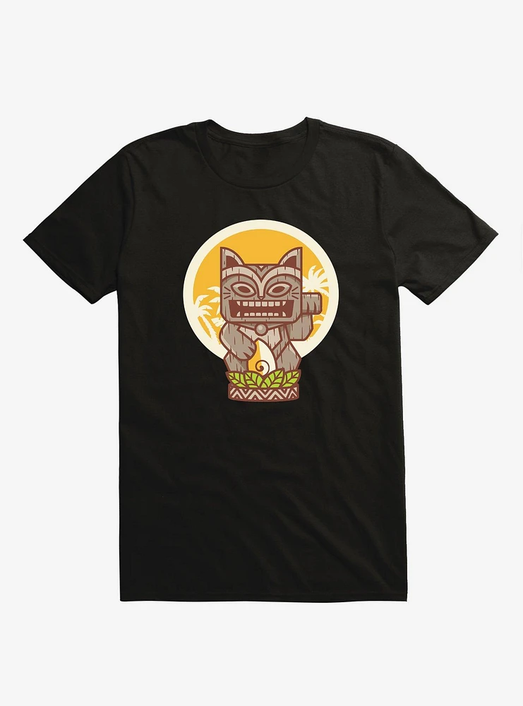 Kitty Tiki Wooden Cat Black T-Shirt