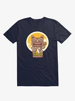 Kitty Tiki Wooden Cat Navy Blue T-Shirt