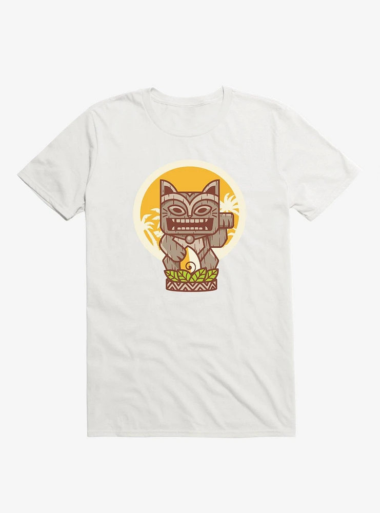 Kitty Tiki Wooden Cat White T-Shirt