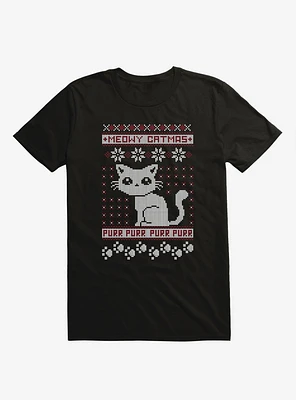 Meowy Catmas Cat Holiday Sweater Black T-Shirt