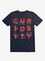 Curiosity Is A Nine Letter Word Cat Navy Blue T-Shirt