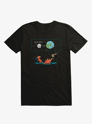 Think Fast Moon Earth Dinosaurs Black T-Shirt