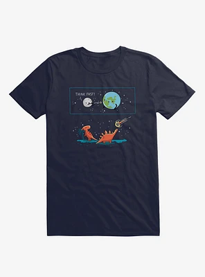 Think Fast Moon Earth Dinosaurs Navy Blue T-Shirt