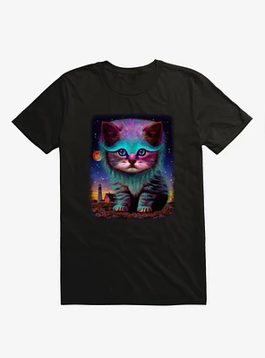 Waiting For My Fish Cat & Stars Black T-Shirt