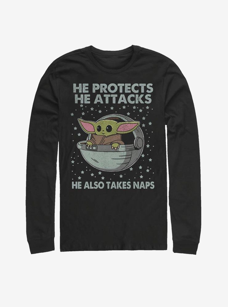 Star Wars The Mandalorian Child Protect Attack And Nap Long-Sleeve T-Shirt